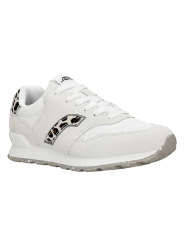 Leder-Sneakers in Weiß/ Hellbraun