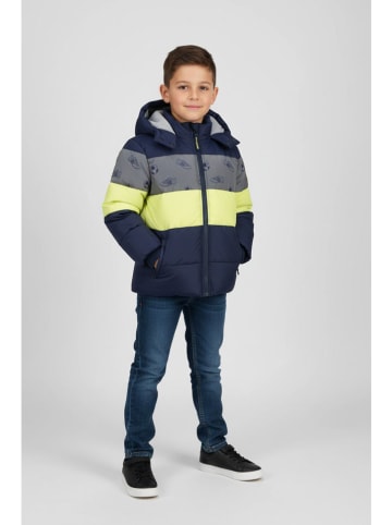 Doorgestikte jas donkerblauw/geel