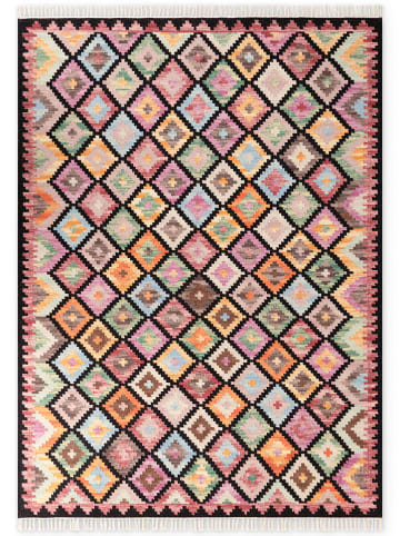 Woll-Teppich "Zara" in Rosa/ Grün/ Creme