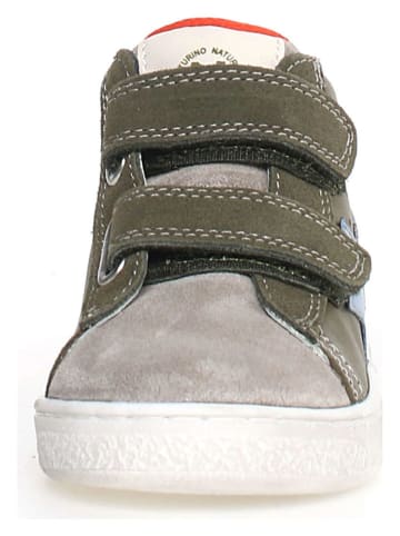 Leren sneakers "Pinn" kaki/oranje/lichtblauw