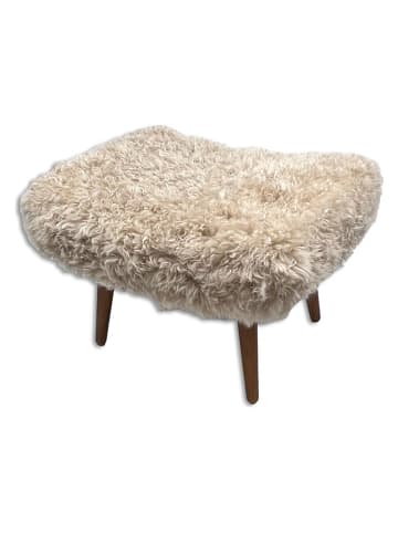 Hocker w kolorze beżowym z wełny owczej - 65 x 45 x 45 cm