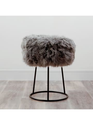 Hocker w kolorze szaro-czarnym z wełny owczej - wys. 45 x Ø 36 cm