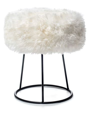 Schaffell-Hocker in Weiß/ Schwarz - (H)45 x Ø 36 cm