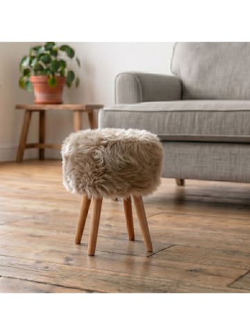 Schaffell-Hocker in Beige - (H)45 x Ø 30 cm