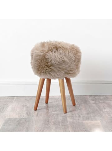 Hocker w kolorze beżowym z wełny owczej - wys. 45 x Ø 30 cm