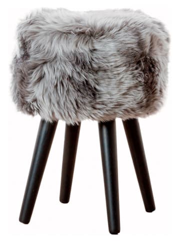 Schaffell-Hocker in Schwarz/ Grau - (H)45 x Ø 30 cm