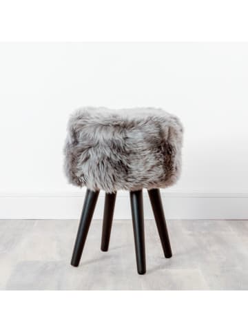 Schaffell-Hocker in Schwarz/ Grau - (H)45 x Ø 30 cm
