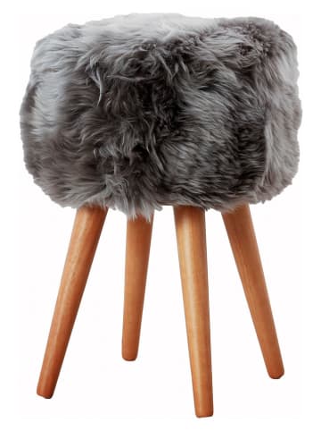 Schaffell-Hocker in Beige/ Grau - (H)45 x Ø 30 cm