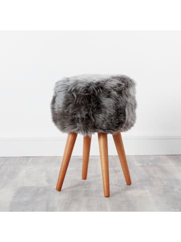 Schaffell-Hocker in Beige/ Grau - (H)45 x Ø 30 cm