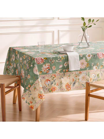 Obrus "Floral Alira" w kolorze zielono-beżowym