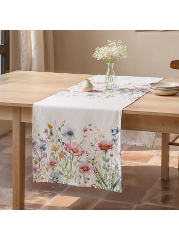 Tafelloper "Daina" wit/lichtroze/blauw