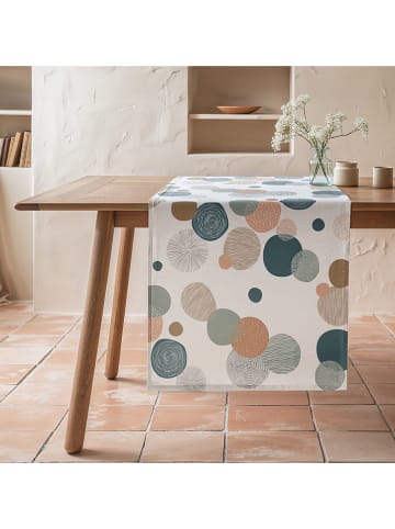 Tafelloper "Oslo" wit/turquoise/oranje