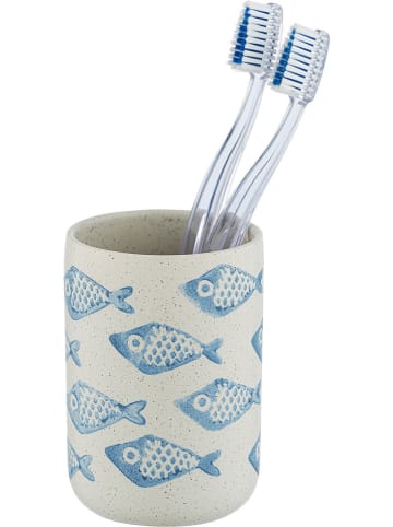 2er-Set: Zahnputzbecher "Aquamarin" in Creme/ Hellblau - (H)11 x Ø 8 cm