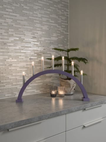 Drewniana lampa dekoracyjna LED w kolorze fioletowym - 59 x 38 cm