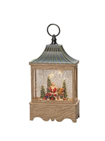 Dekoracyjna lampa LED "Santa and tree" w kolorze beżowym - 16 x 29 x 7,5 cm