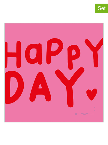 2er-Set: Servietten "Happy Heart" in Pink/ Rot - 2x 20 Stück