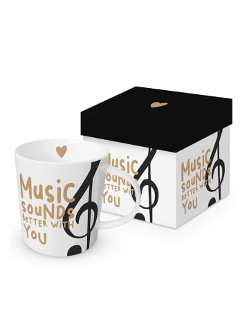 Jumbotasse "Music Sounds Better" in Weiß/ Beige - 400 ml
