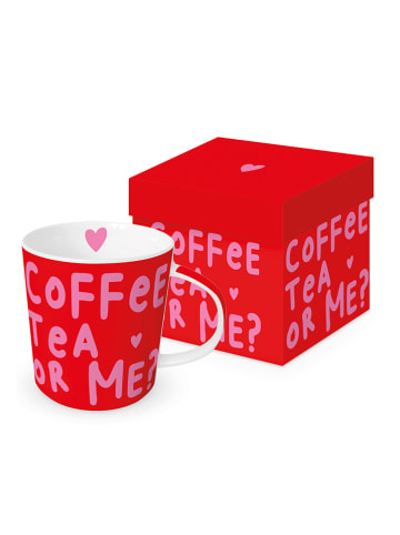 Jumbotasse "Coffee, Tea Or Me" in Rot/ Rosa - 400 ml
