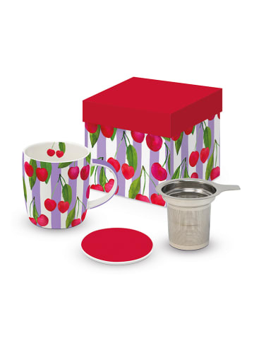 Teetasse "Cherry & Stripes" in Lila/ Rot - 350 ml