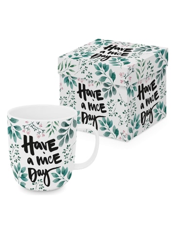 Kubek jumbo "Have a nice Day" w kolorze biało-zielonym - 400 ml