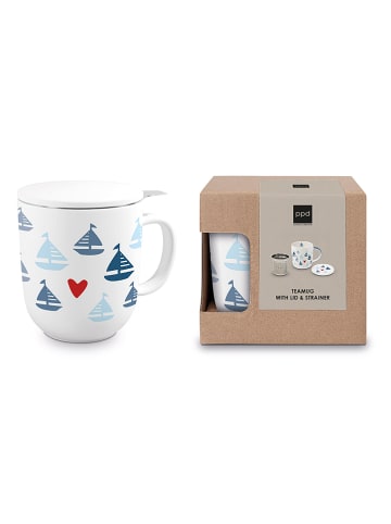 Kubek jumbo "Seaside Sailing" w kolorze biało-niebieskim - 350 ml
