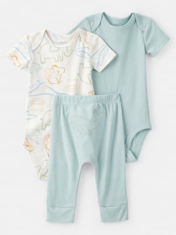 3tlg. Outfit in Hellblau/ Creme