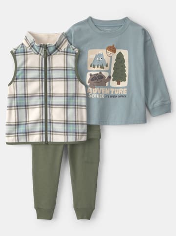 3-delige outfit lichtblauw/groen/crème