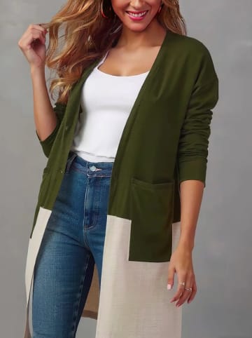 Cardigan in Khaki/ Creme
