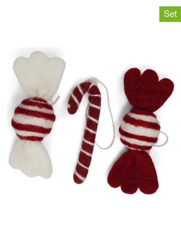 3er-Set: Dekoanhänger "Mixed Candy" in Rot/ Weiß - (H)3 cm