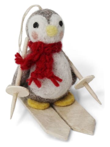 Zawieszka dekoracyjna w kolorze szaro-czerwono-białym - wys. 9 cm