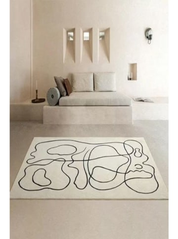 Kurzflor-Teppich in Creme/ Schwarz
