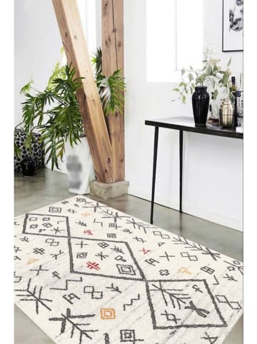 Kurzflor-Teppich in Creme/ Schwarz