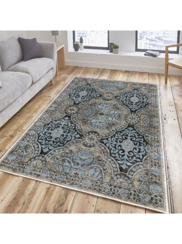 Kurzflor-Teppich "Els" in Beige/ Schwarz/ Hellblau