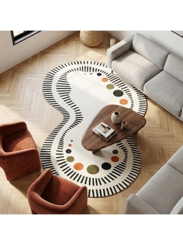 Kurzflor-Teppich in Creme/ Schwarz