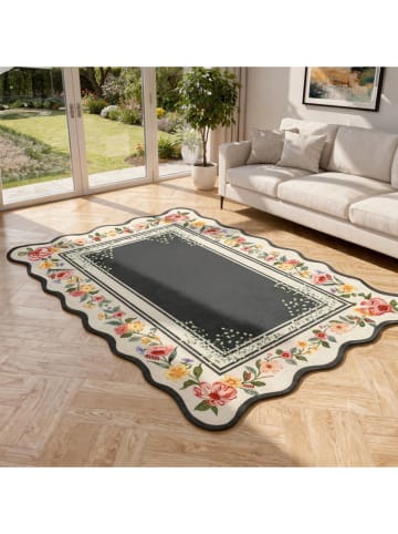 Kurzflor-Teppich in Anthrazit/ Creme/ Rosa