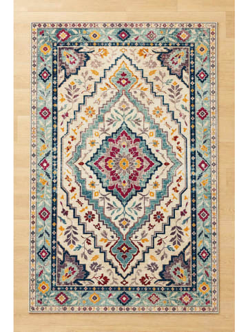 Kurzflor-Teppich "Haelen" in Creme/ Türkis