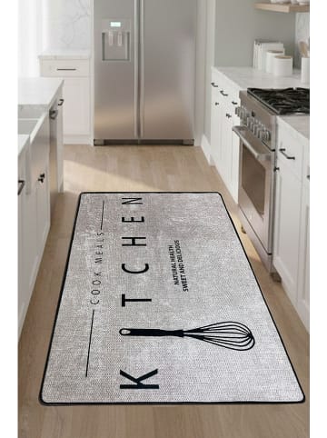 Kurzflor-Teppich in Grau/ Schwarz