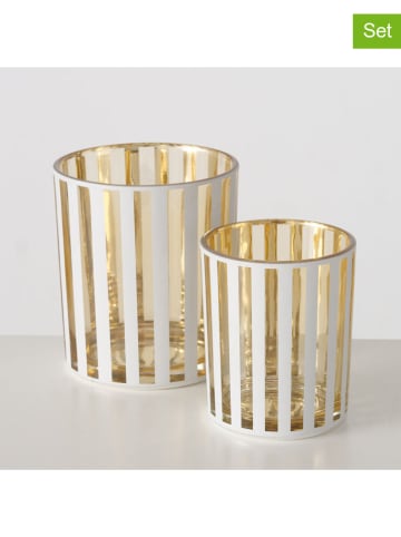 2er-Set: Windlichter "Lines" in Weiß/ Gold