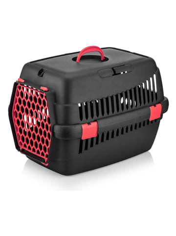 Tier-Transportbox in Schwarz/ Rot - (B)49 x (H)35 x (T)32,5 cm