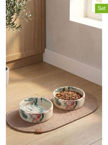 Miski (2 szt.) w kolorze kremowo-zielono-czerwonym - wys. 5 x Ø 14 cm