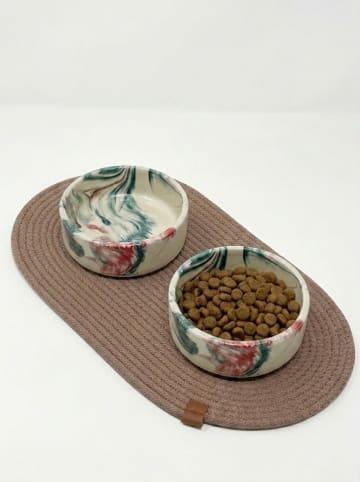 2-delige set: voerbakken crème/groen/rood - (H)5 x Ø 14 cm
