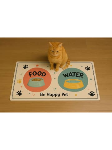 Voerbakmat beige/oranje/blauw - (L)40 x (B)70 cm