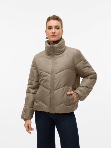 Doorgestikte jas beige