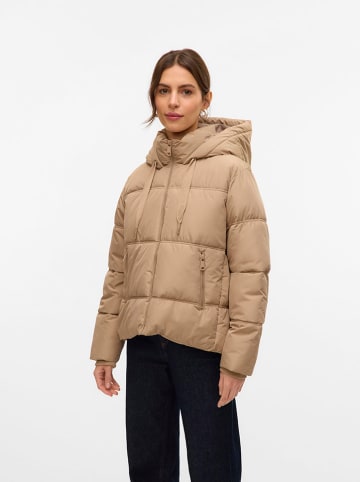 Doorgestikte jas beige