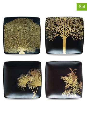 4er-Set: Servierteller in Schwarz/ Gold - (L)21 x (B)21 cm