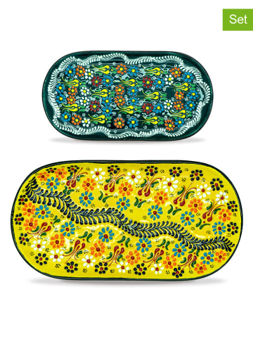 2er-Set: Servierplatten in Gelb/ Grün