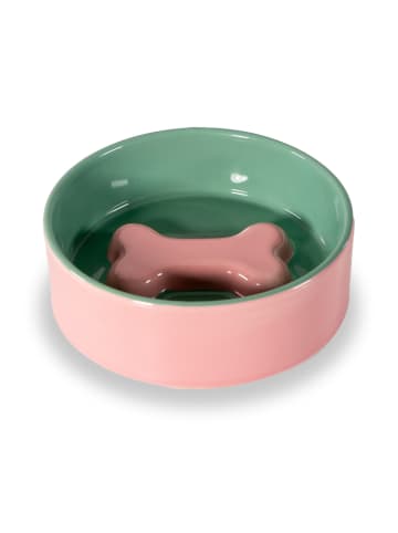 Miska "Bone" w kolorze jasnoróżowo-zielonym dla zwierząt - Ø 12 cm