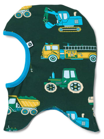 Wende-Mütze "Fahrzeuge und Äpfel" in Grün/ Blau