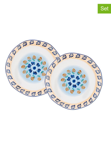 2er-Set: Servierteller "Napoli" in Weiß/ Blau/ Orange - Ø 30 cm