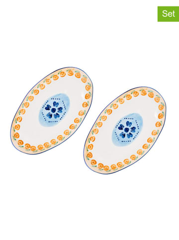2-delige set: serveerplaten "Napoli" wit/oranje/blauw - (L)36,5 x (B)22 cm